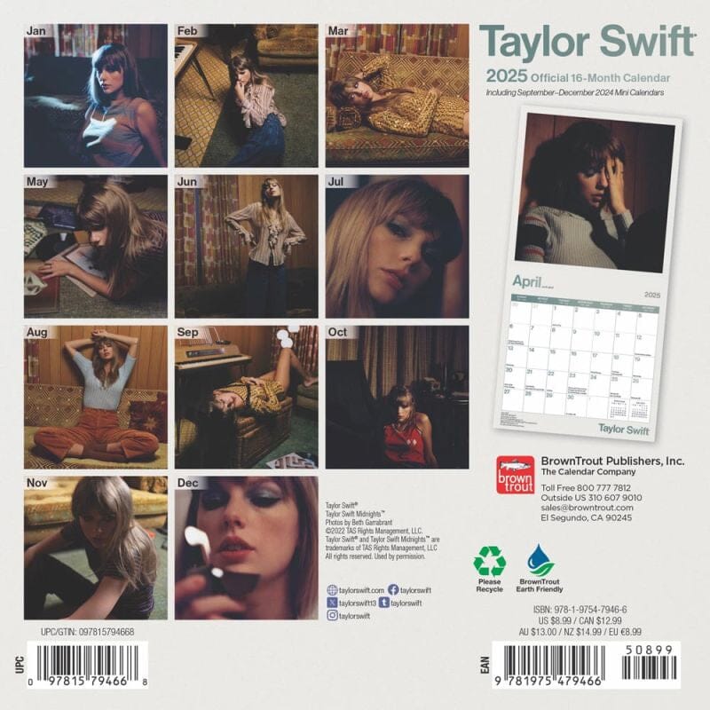 Taylor Swift 2025 Monthly Mini Wall Calendar