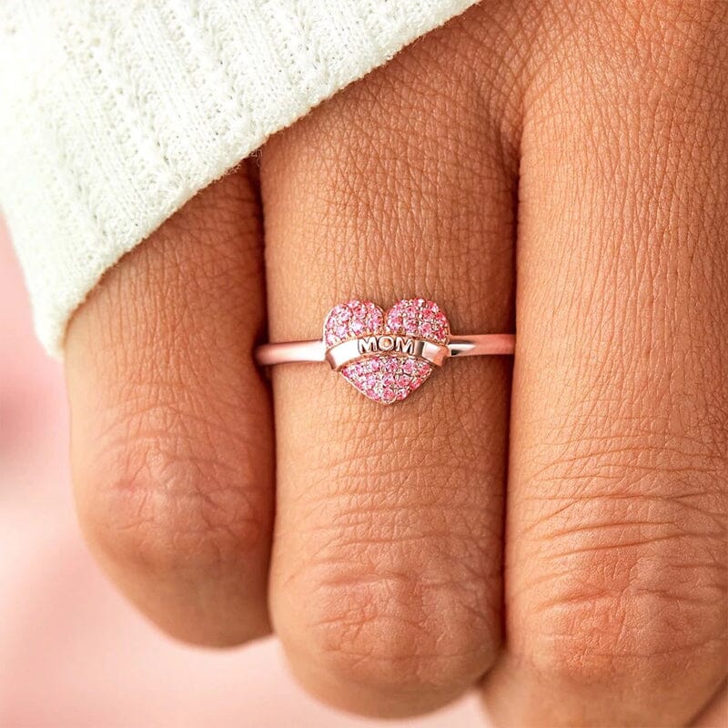 Love Heart Pink Zirconia Ring