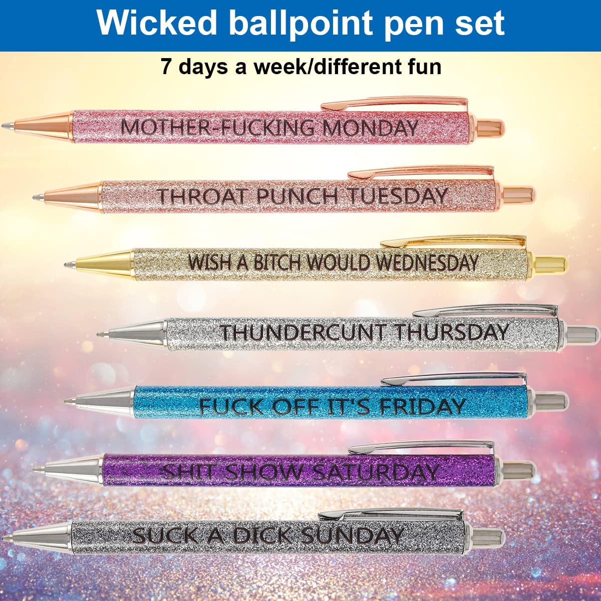 SARUEL Motivational Badass Pen Set, 5 Pieces Funny Daily Ballpoint Pens  Swear Word Weekend Set, 5-Pack Swear Word Daily Funny Pens (A)