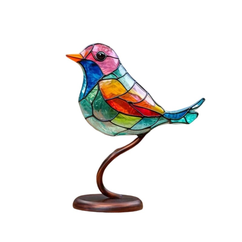 Birds on Branches Stained Acrylic Ornaments, Double Sided Multicolor Style